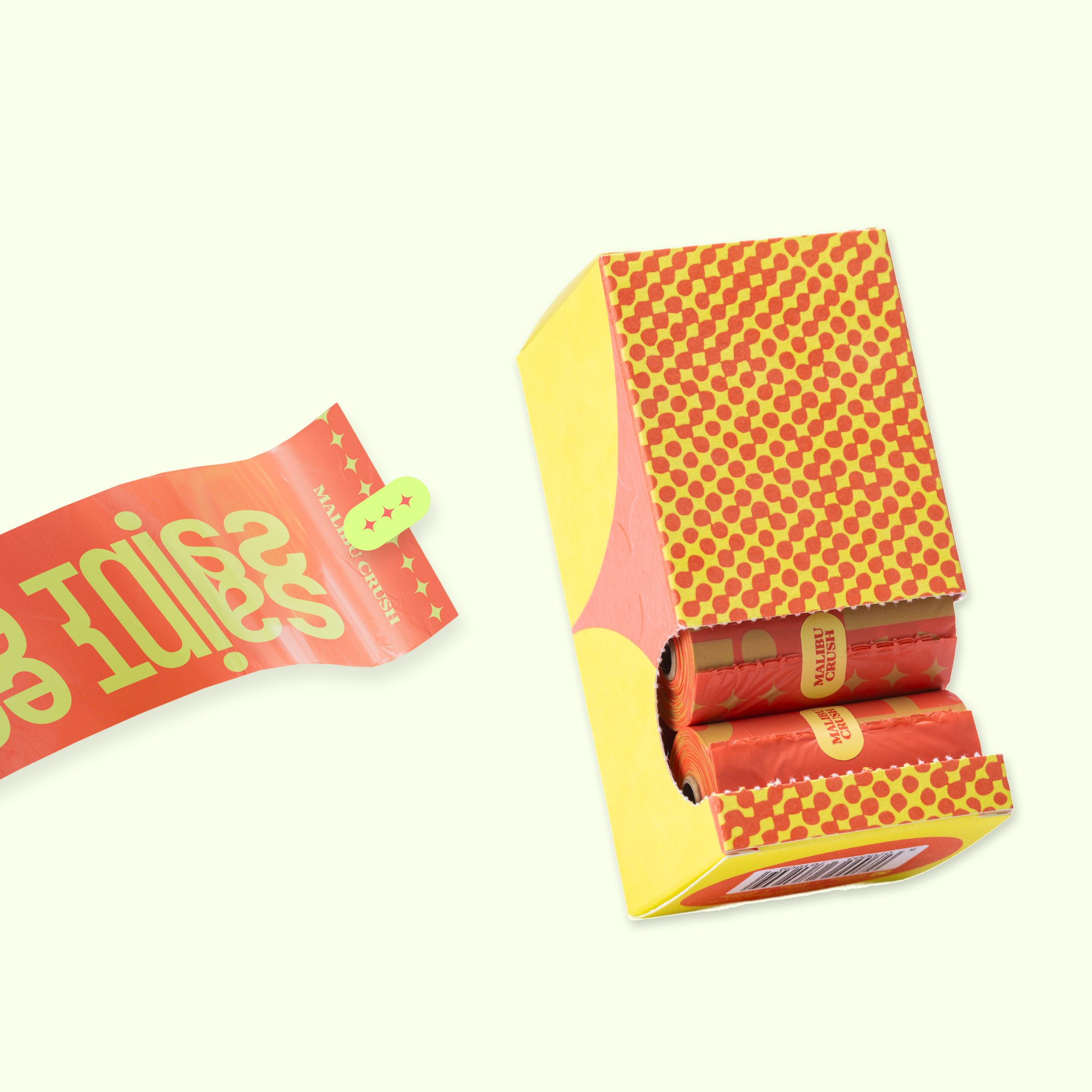 Saint Echo Malibu Crush scented dog poo bag box and matching bag roll.