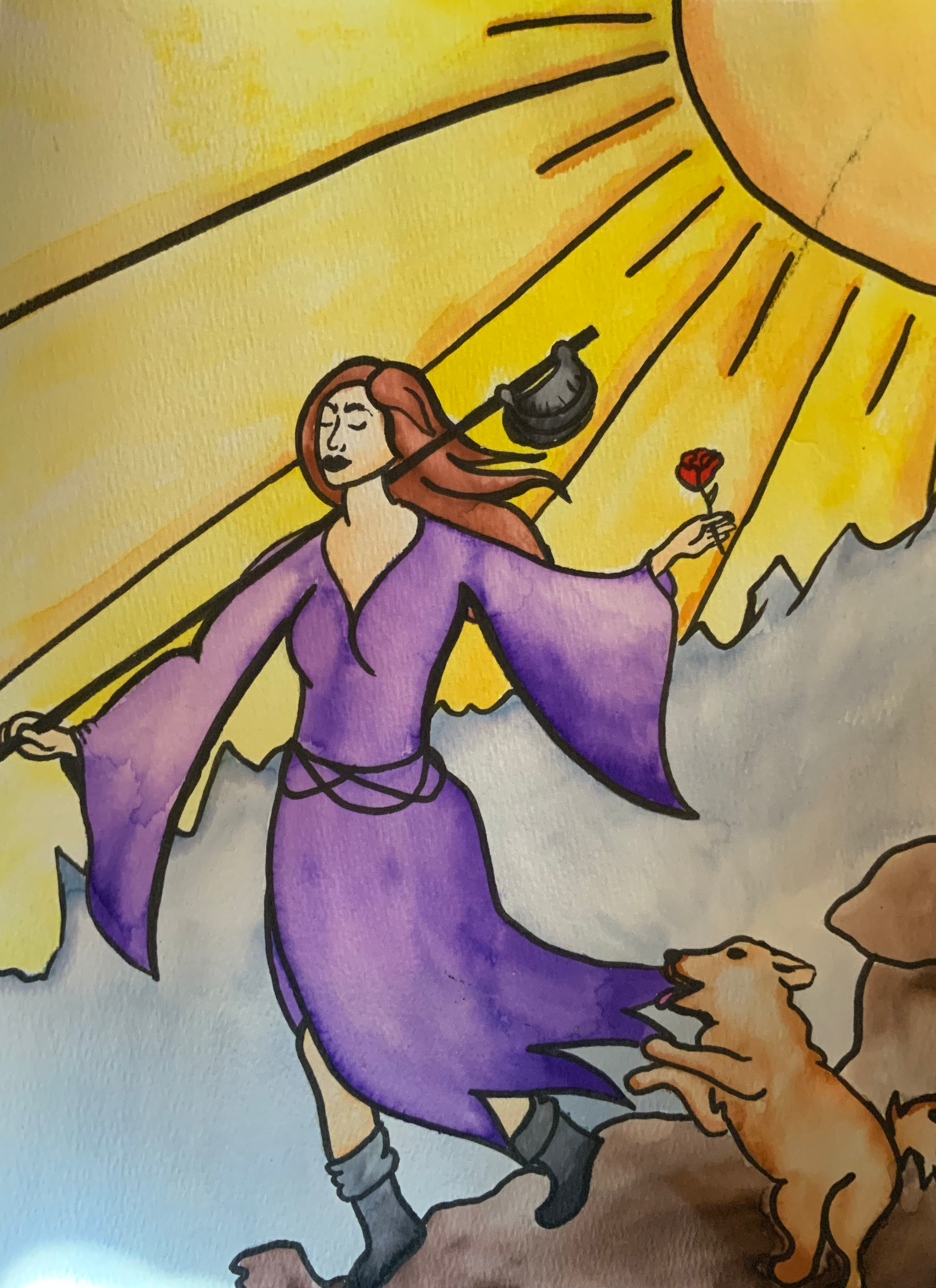 "Baby's first fool" This might've been my first watercolor. It's alright, but I shoved it in a drawer for years and it shows. If you want her, she's yours. Let me know.