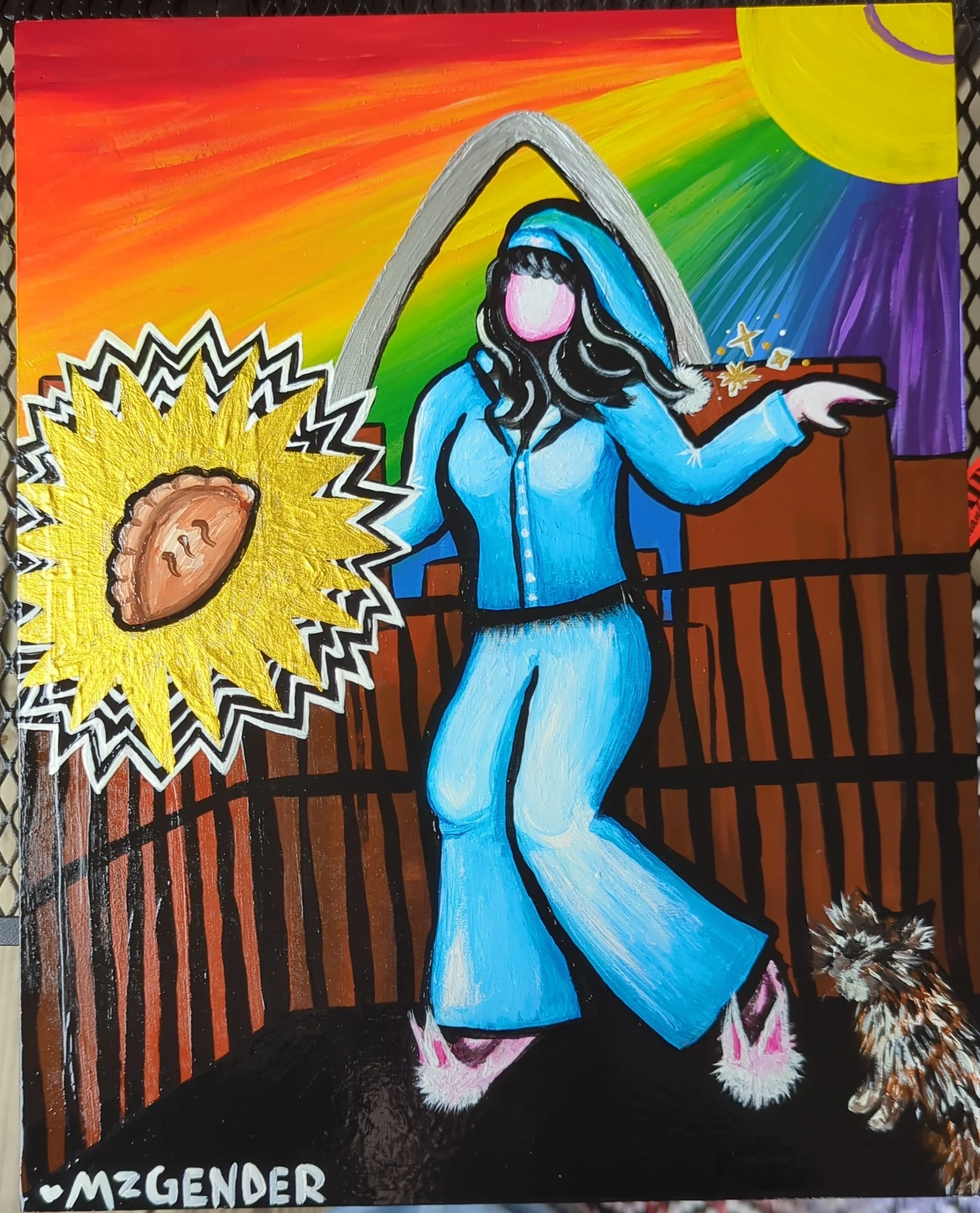 A Damn Fine Day (to be gay) - Watercolor (and acrylic? I might be making that up) on wood. I made this as a gift for one of my favorite businesses in the city. Does she remind you of any of the other paintings in this carousel? 