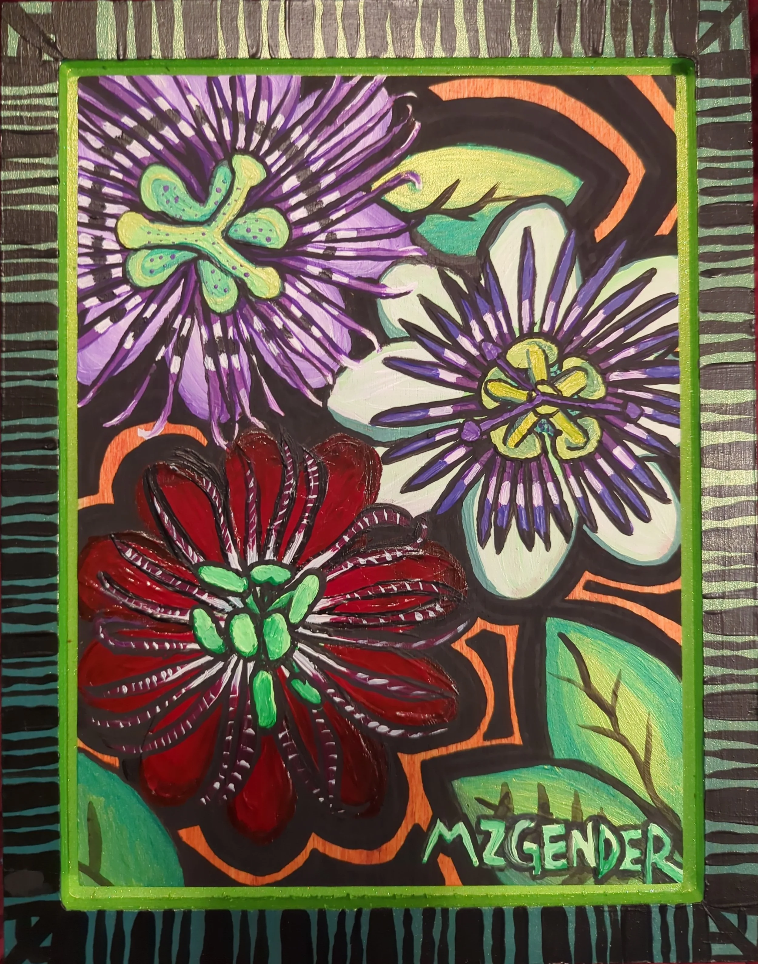 Friendship Flowers? I actually never named this one, perhaps I should ask her owner if she has a name for it [made as a gift] acrylic on wood
