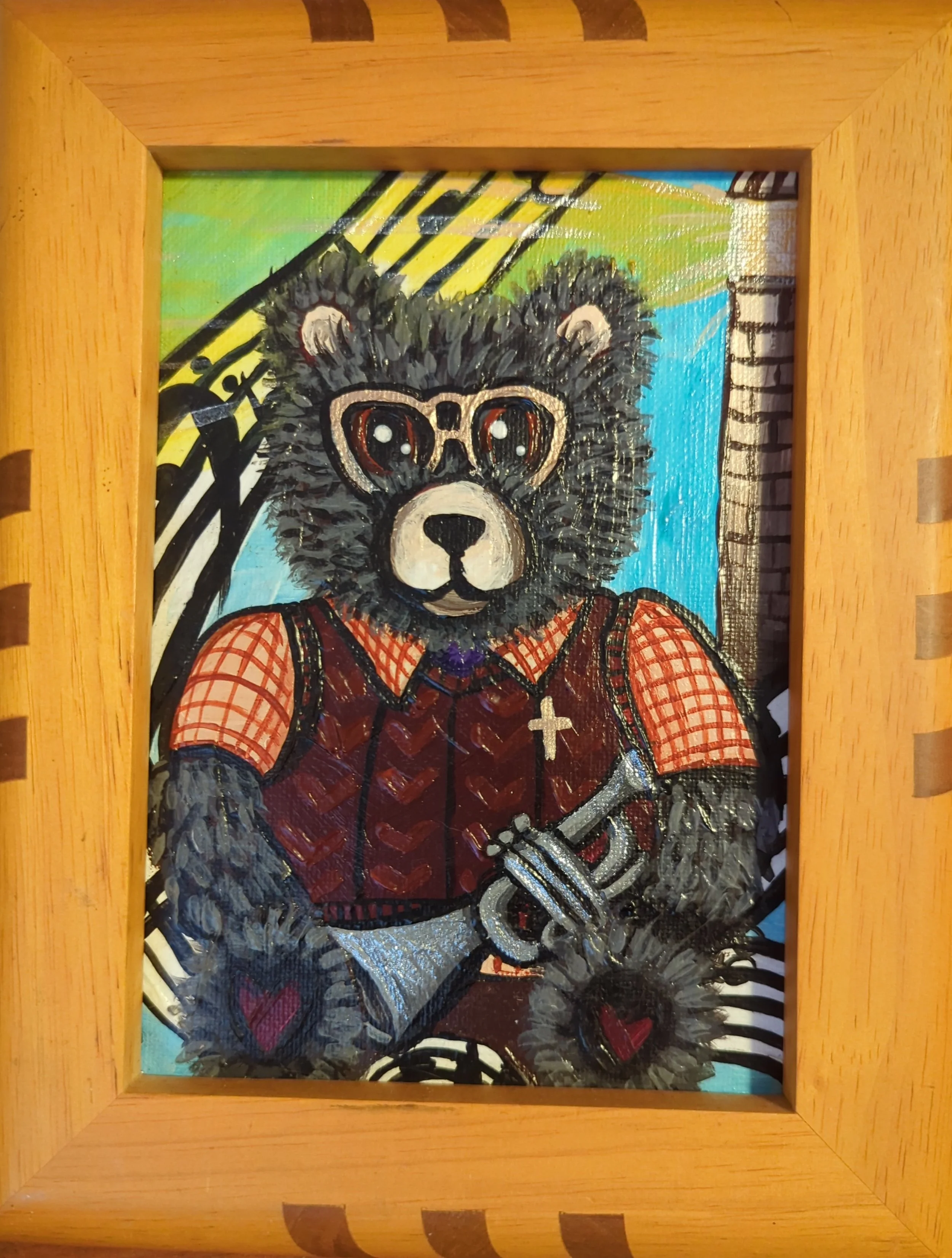 This is Timmy-bear. [NOT for sale] I made a bunch of these to give to people when my father passed away in 2025. Kept the first one for myself. I'll make a blog about this at some point. My mom has a really big version. Mine's little. Lots of details