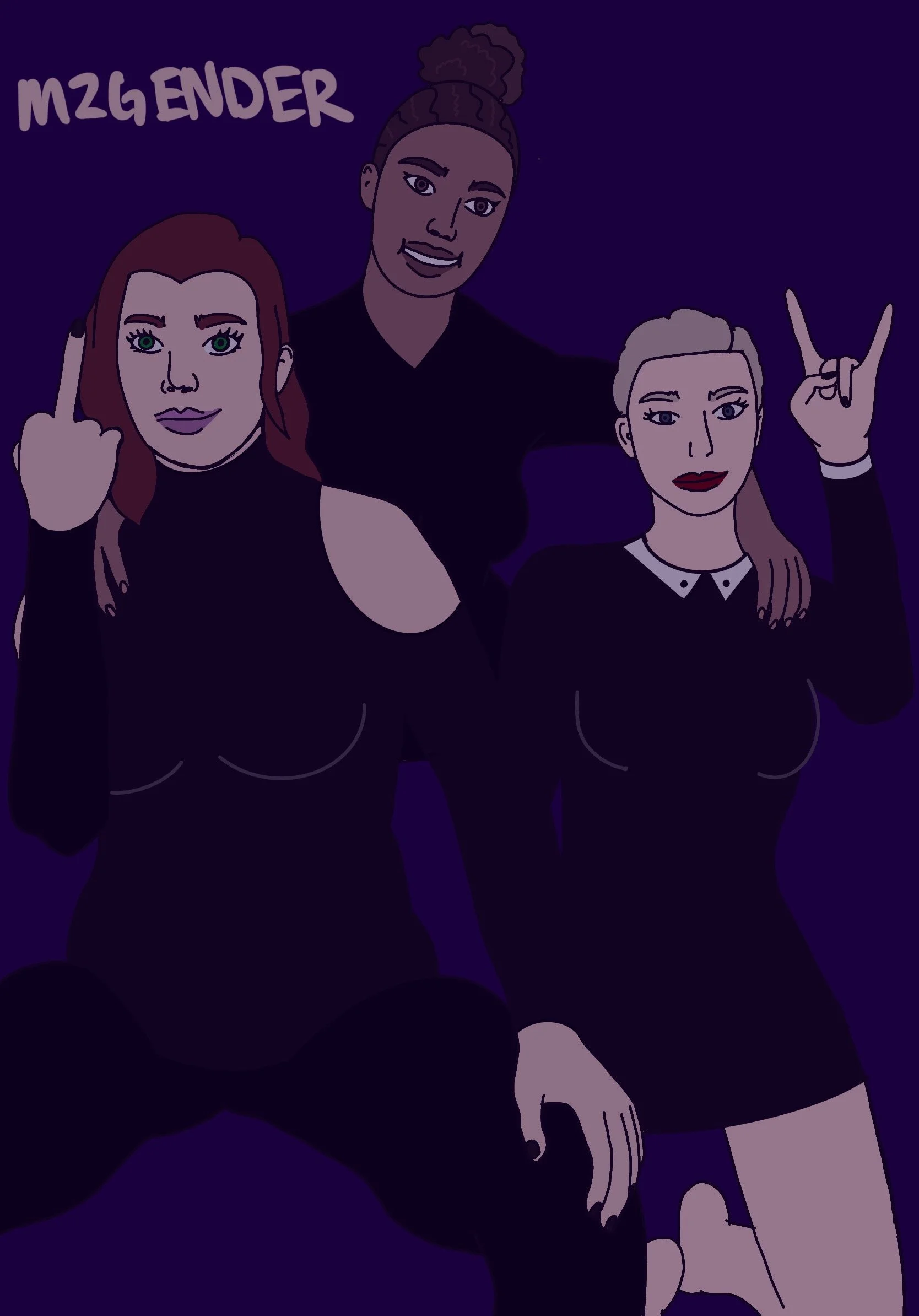 This was a drawn version of an actual picture of me and my two besties from my home state. 