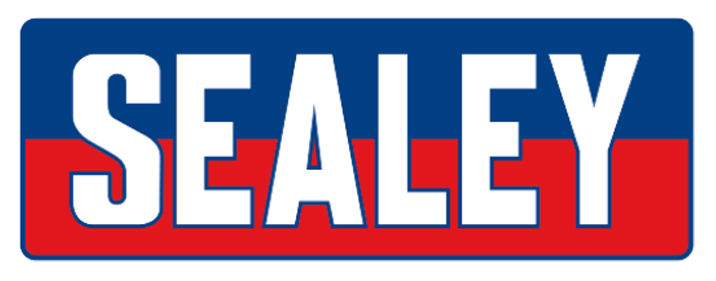 Sealey logo on a blue rectangular background with white and red text.