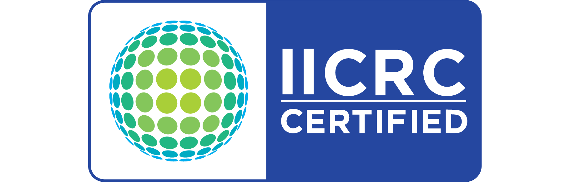 ICRC Certified logo featuring a globe made of green and blue dots next to the text 'ICRC Certified' on a blue background.