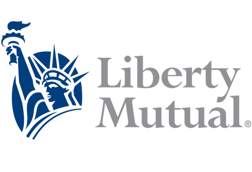 Liberty Mutual logo with a blue outline of the Statue of Liberty's head and torch, and the company name in gray text.
