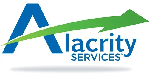 Alacirty Services logo with a large blue letter 'A' and a green arrow swooping through it, with the text 'AlaCity Services' beside and beneath.