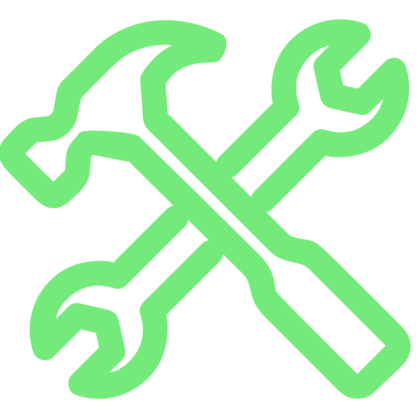 Icon of a wrench and a screwdriver crossed over each other in green.