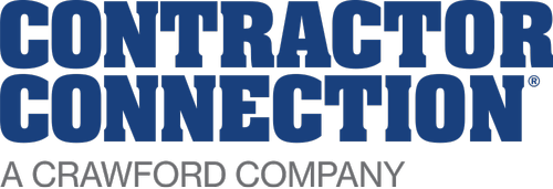 Logo for Contractor Connection, a Crawford Company, with bold blue and black text.