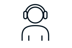 Outline drawing of a person wearing headphones