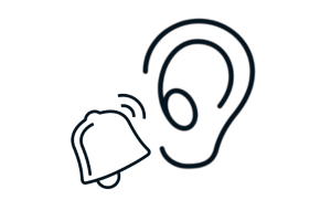 Line drawn icon of  ringing bell and ear