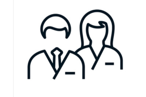 Line drawing of a man and woman in business attire.