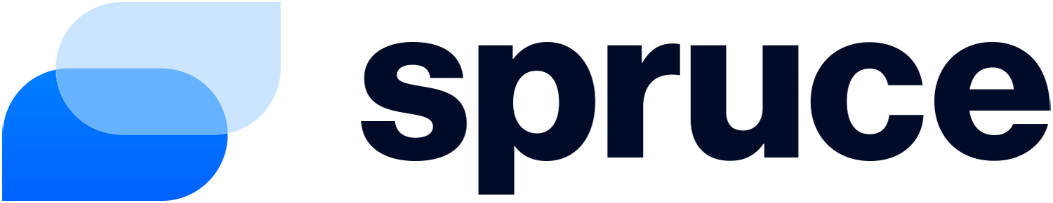 Graphic logo with overlapping circles in shades of blue and the word 'spruce' in lowercase black letters.