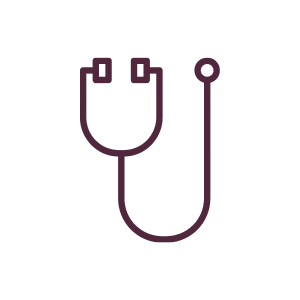 Line drawing of a stethoscope on a black background