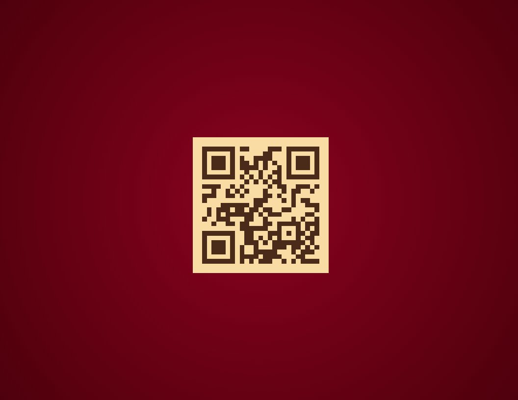 A QR code on a red background.