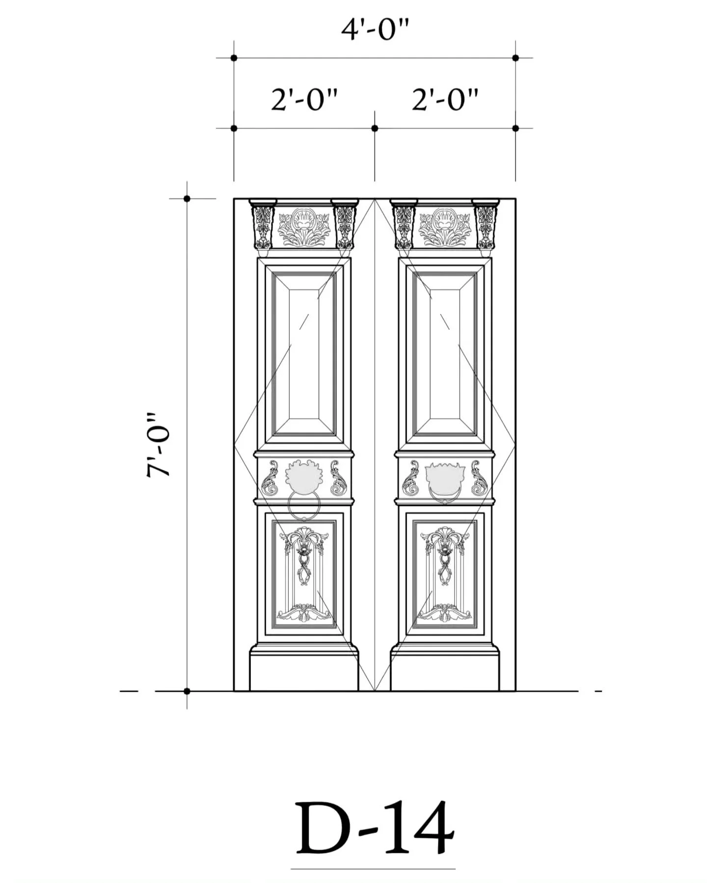 Our client is a huge fan of "Labyrinth" and that vintage feel; as designers we love to include "easter eggs" in our drawings! We know she'll love these faux door knockers as well as our custom trimwork on these doors!