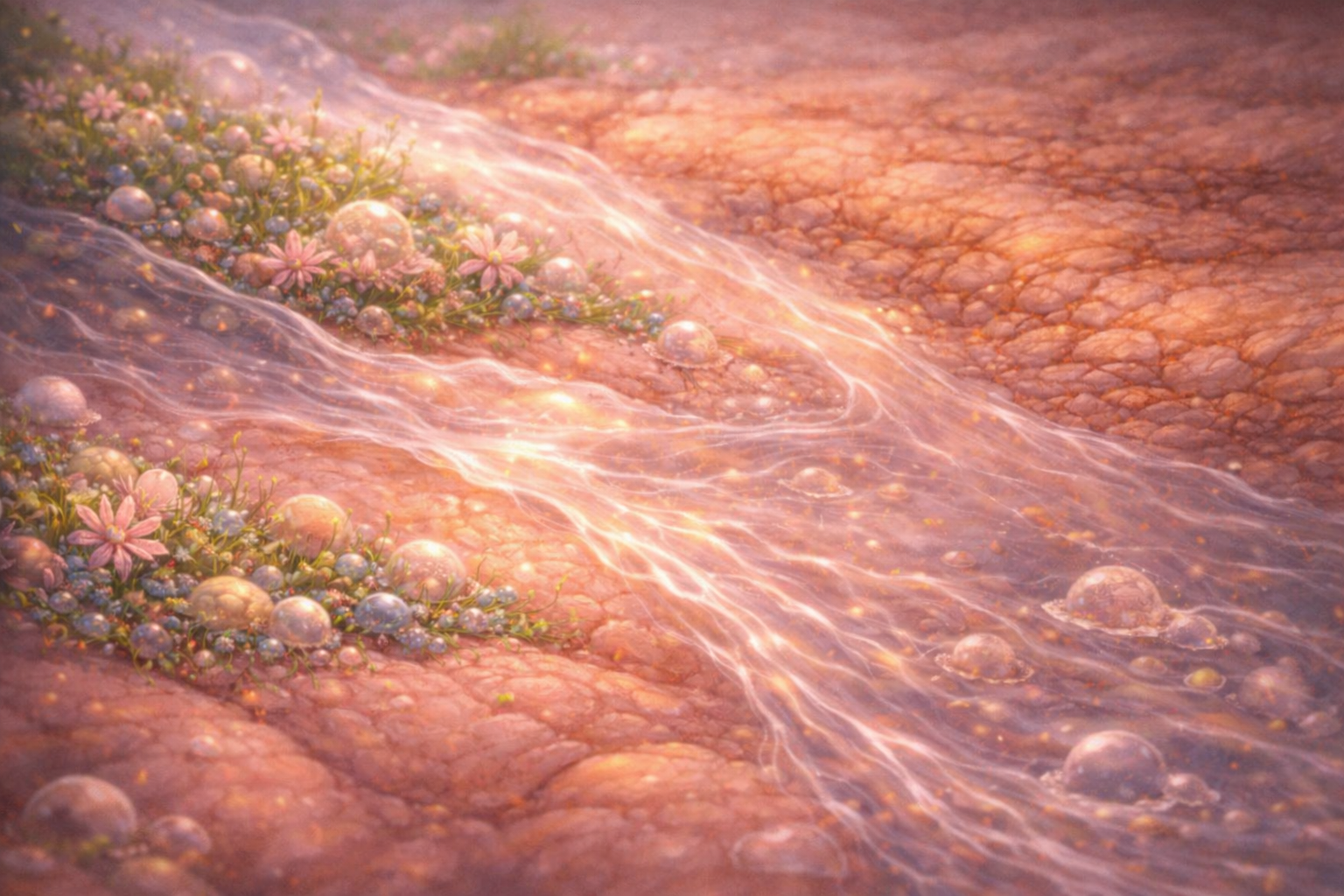 Artistic depiction of saliva irrigation protecting oral tissues from inflammation