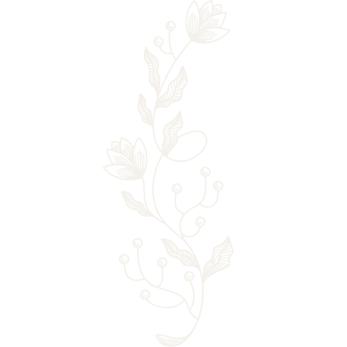 White floral design with flowers and leaves on a black background.