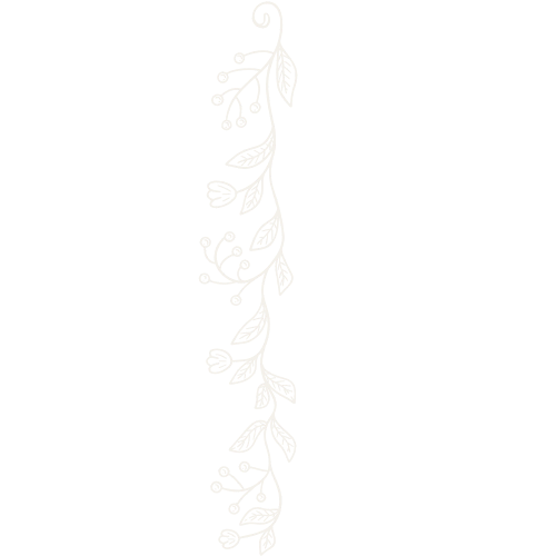 White floral vine design on black background.