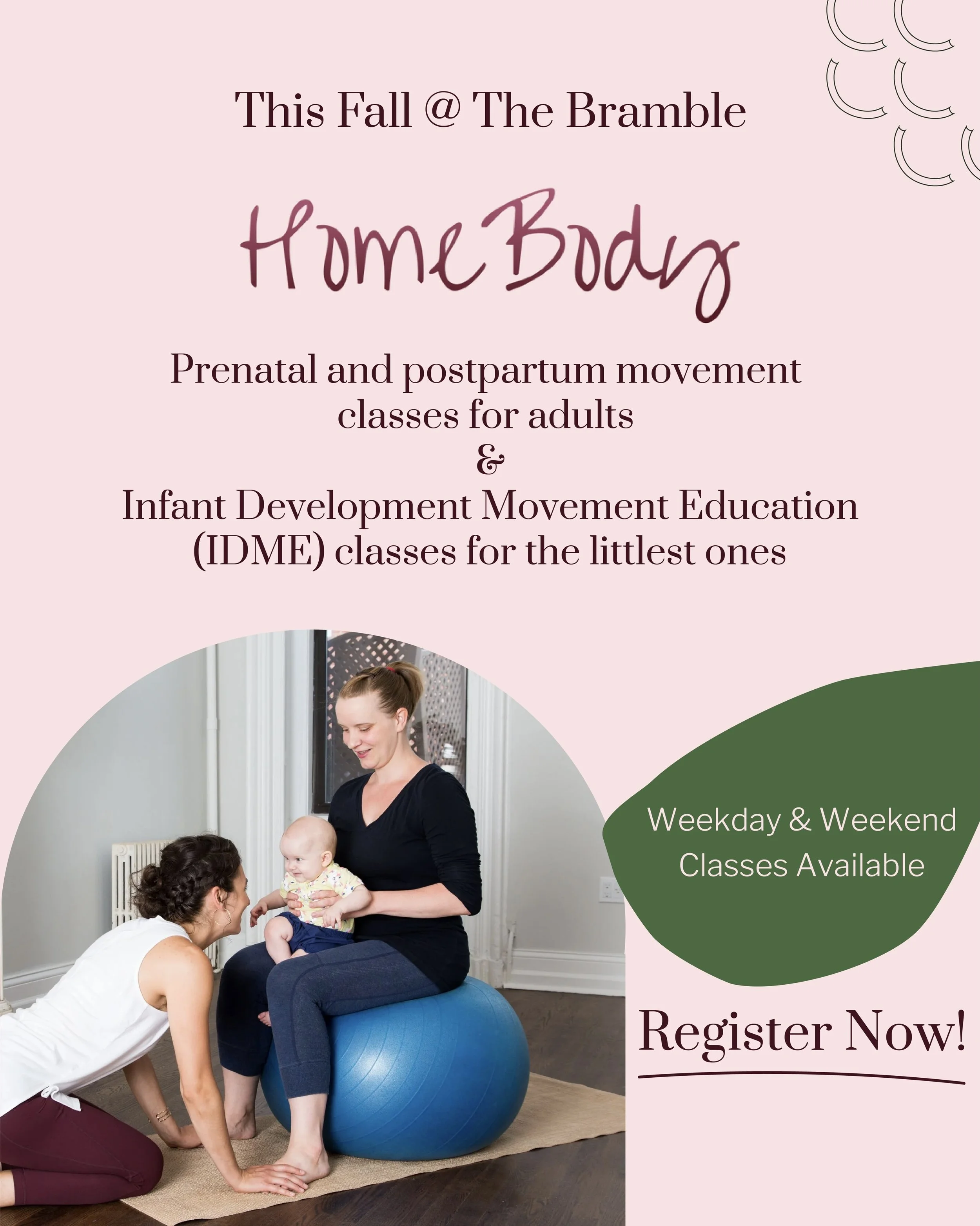 We are delighted to offer a range of classes by @homebodymovement this coming Fall!

Movement expert, Amy Baumgarten, will be joining us at The Bramble to teach pre- and postnatal yoga and pilates classes as well as Infant Development Movement Educat
