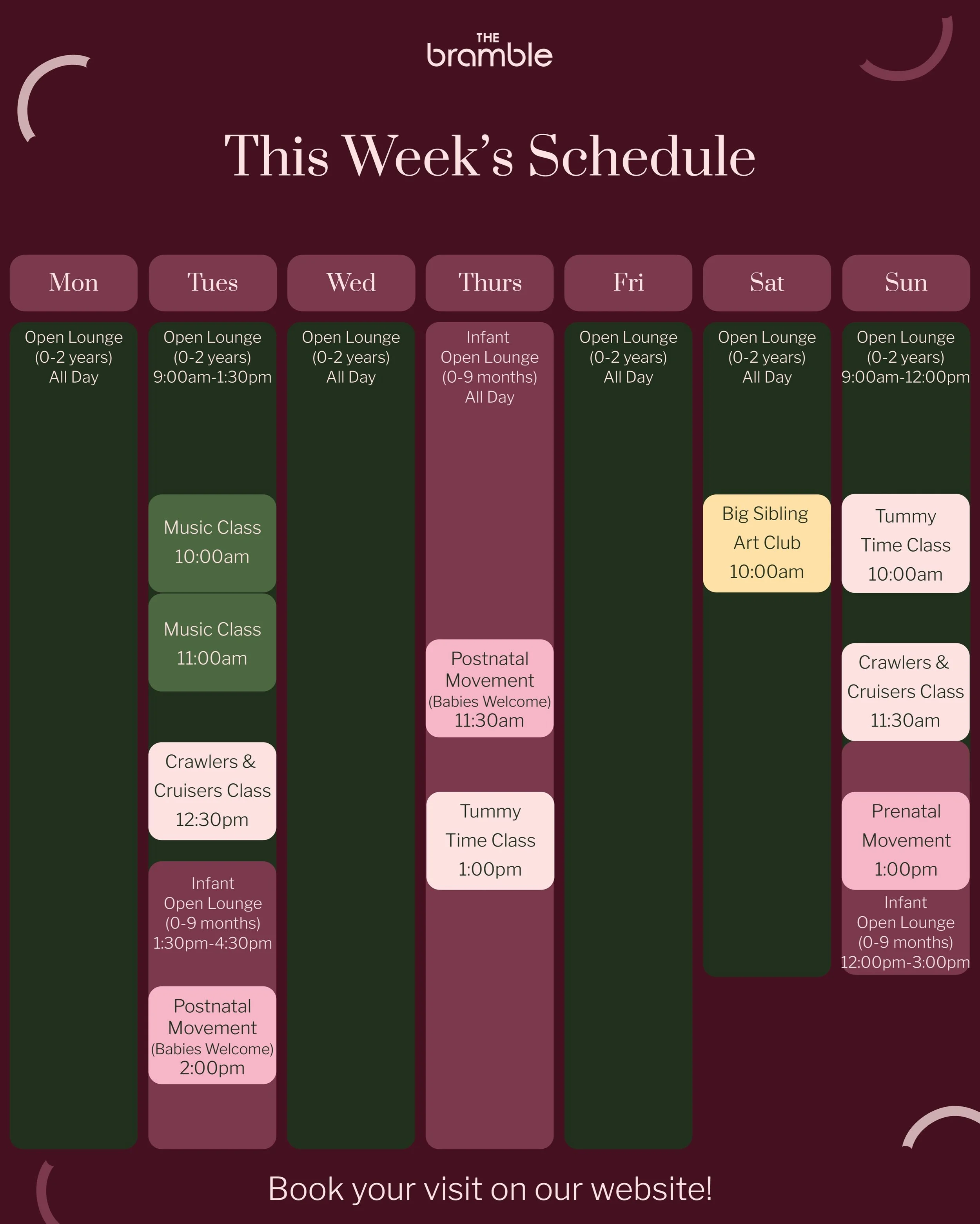 Hello from a rainy Monday! Here&rsquo;s a snapshot of our upcoming week&rsquo;s schedule, we&rsquo;re excited to introduce our Big Sibling&rsquo;s Art Club this Saturday at 10am. Bring your older siblings to art downstairs by @paperplaygroundbk while