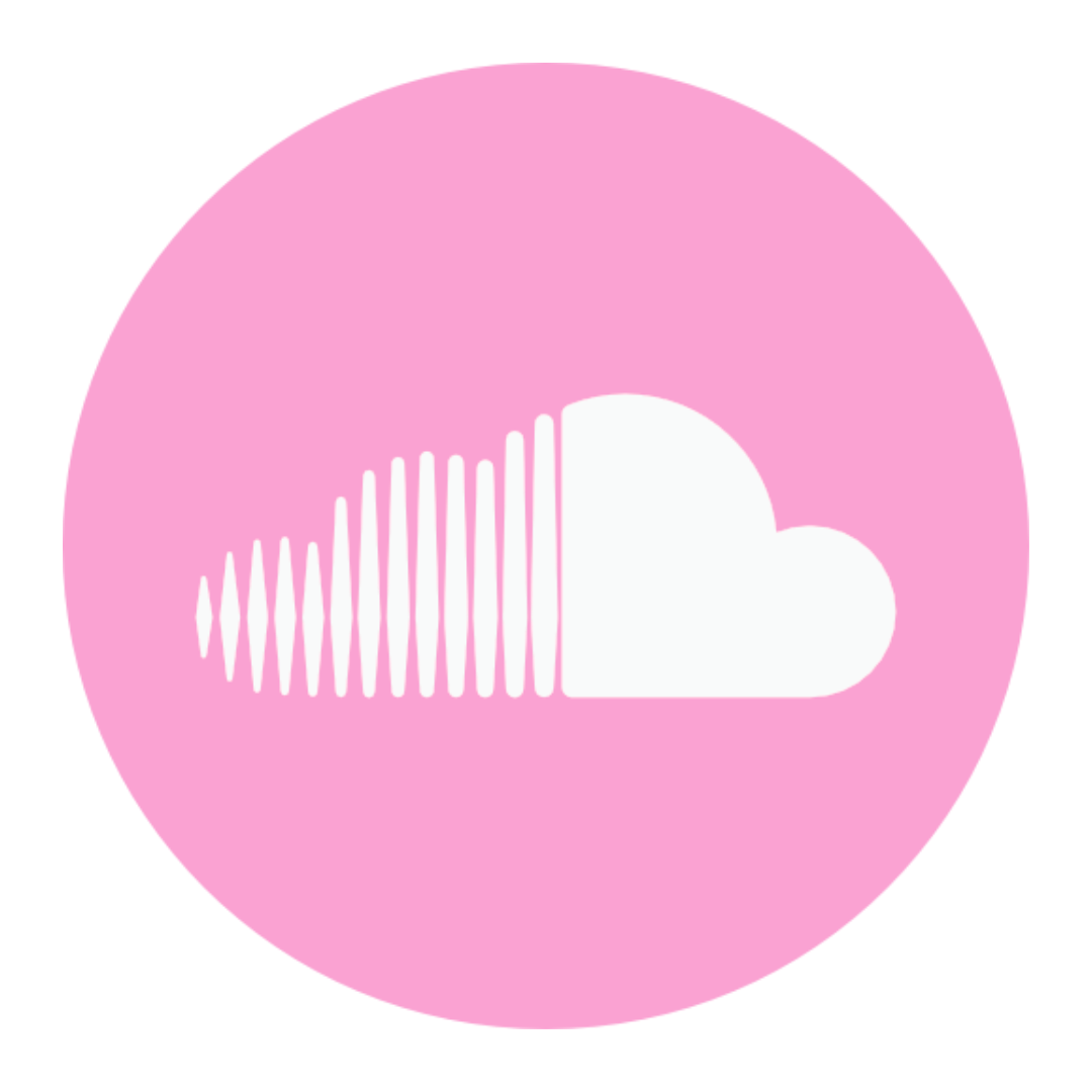 Pink circle with a white cloud-shaped logo and sound wave design. The Soundcloud Logo.