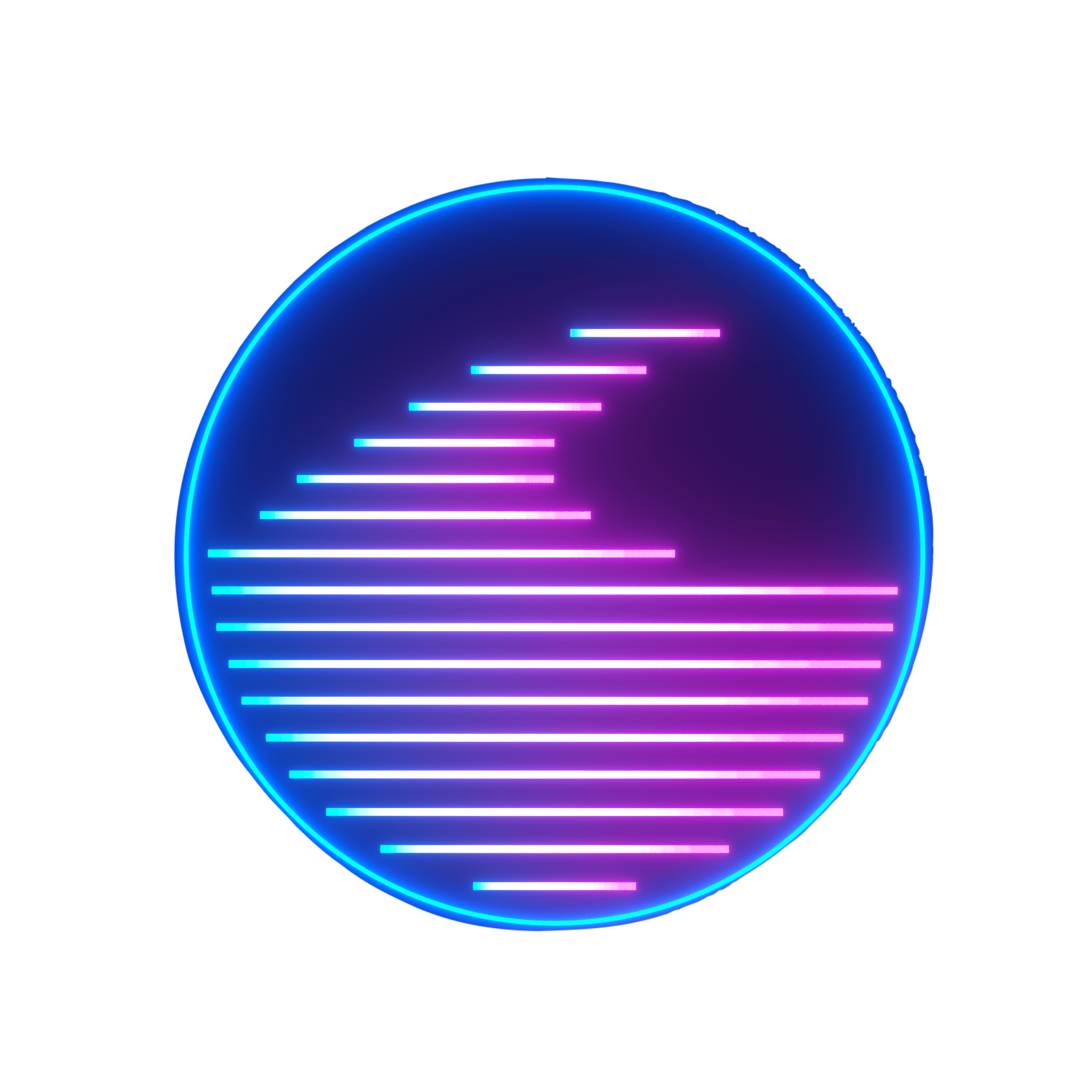 Neon circular visual with horizontal pink and blue lines creating a wave pattern. The Wave Stage's logo.