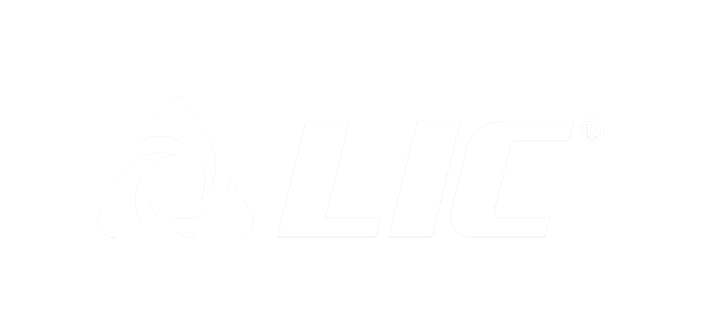 Black background with a white circular logo and the letters LIC in bold white font, with a registered trademark symbol.