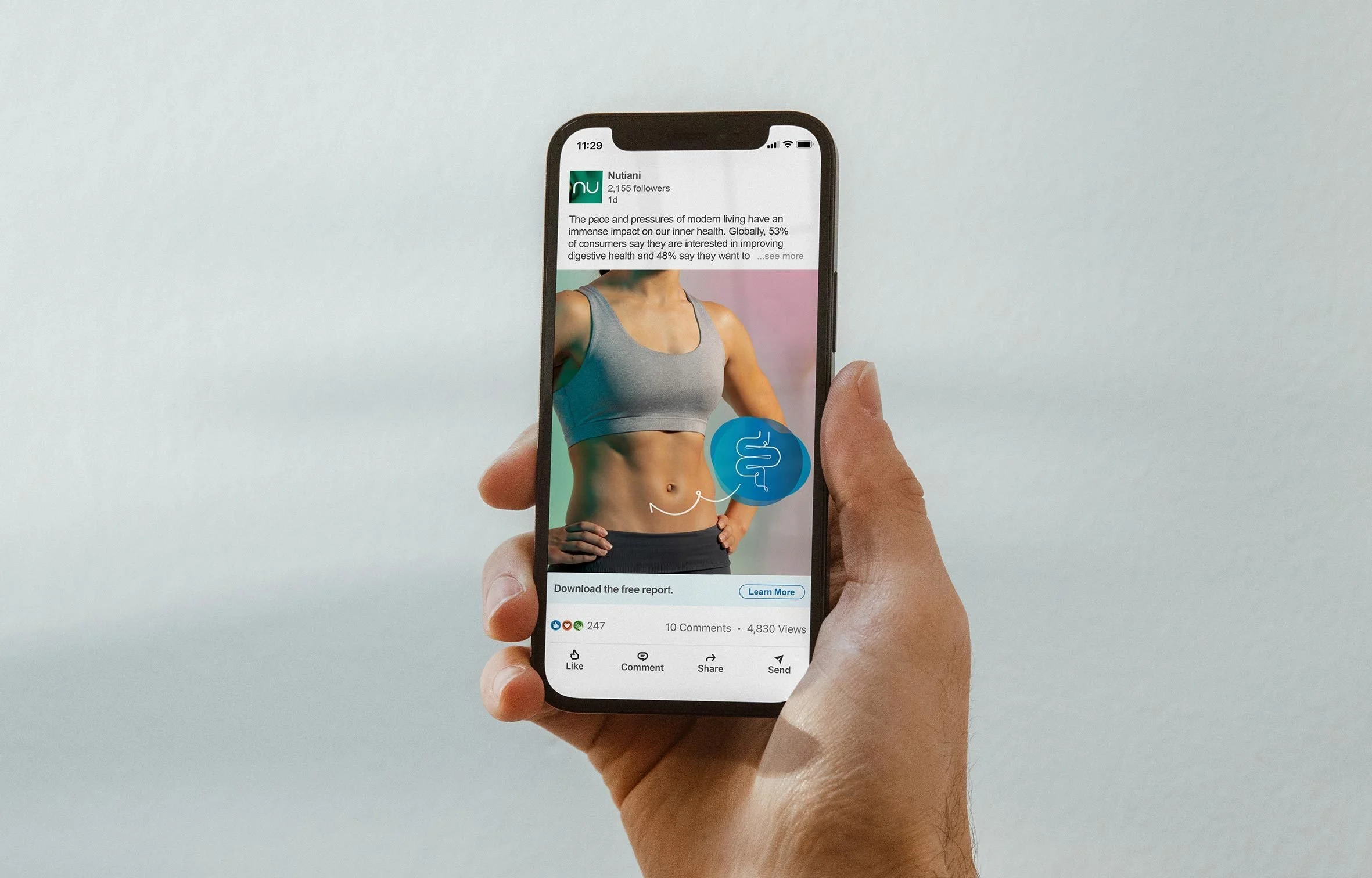 Nutiani Facebook social post on a cellular device.