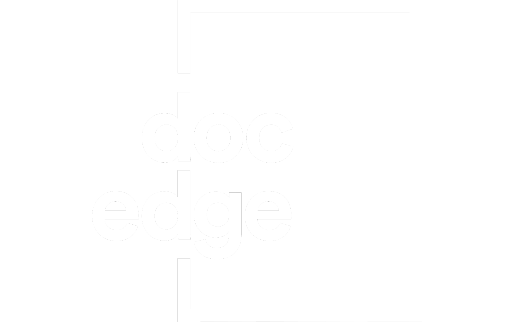 The logo features a black background with a white rectangular border. Inside, there is a black square with the words 'doc edge' in lowercase white letters, arranged vertically in the center, with 'doc' on top and 'edge' below.