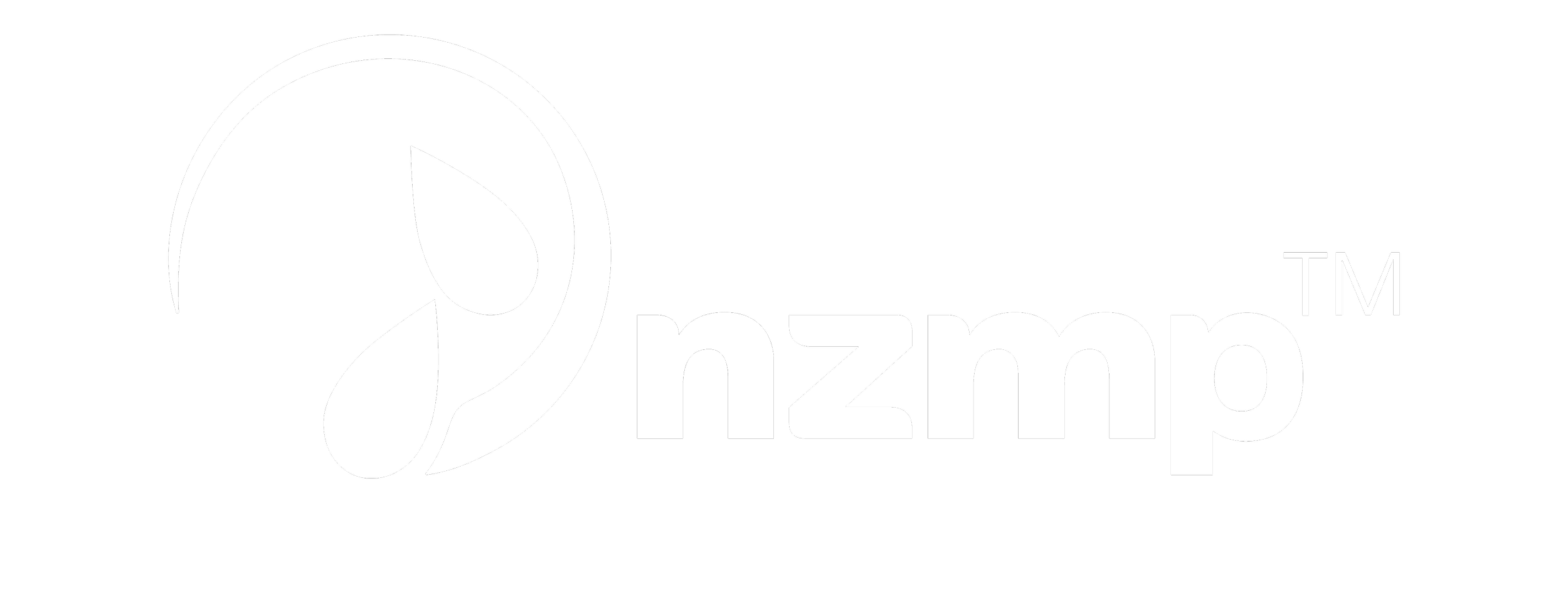 A black background with a white logo featuring a stylized leaf and the word 'nhmp' in lowercase letters, and a small 'TM' symbol.