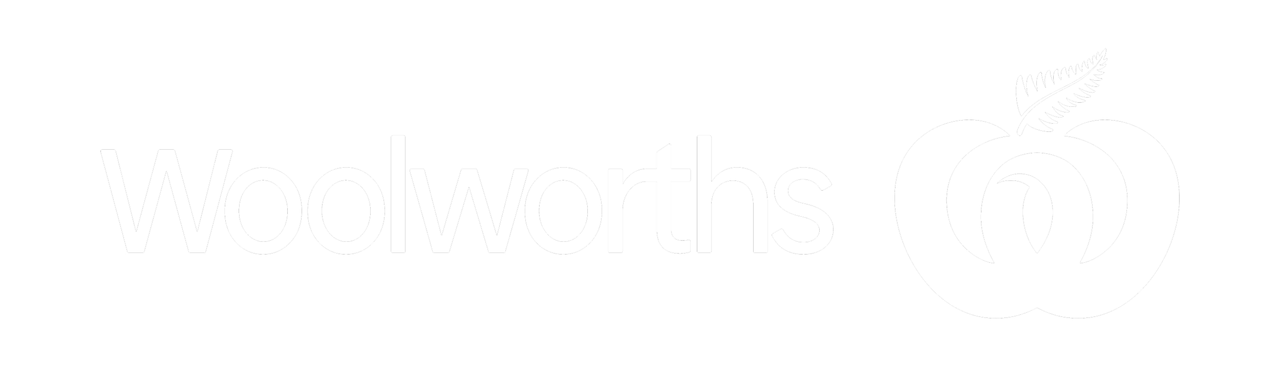 Black background with white text that reads 'Woolworths' and a white pumpkin with a leaf attached to its top.