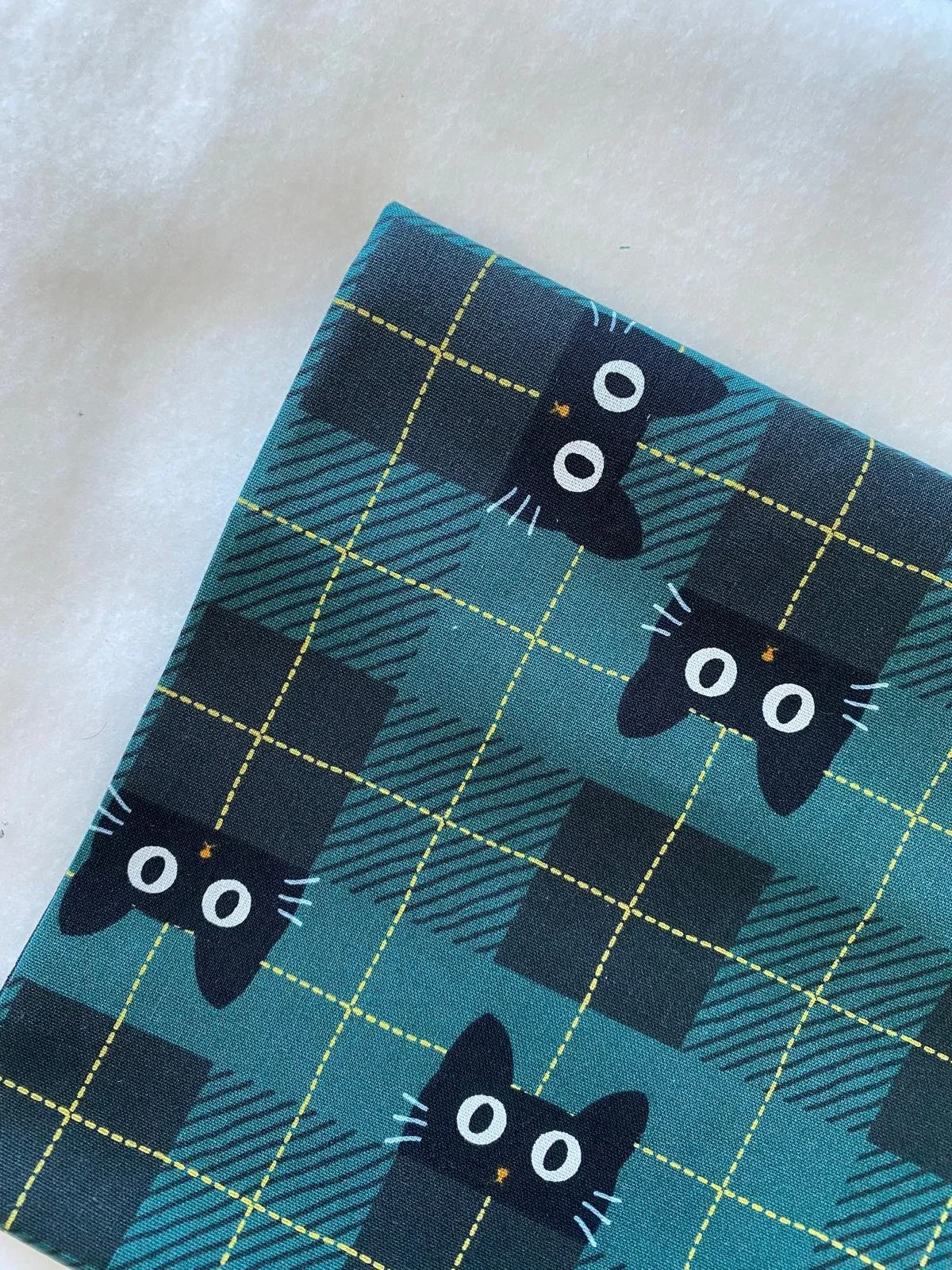 綠格仔貓 Green Checkered Cat -棉布 cotton