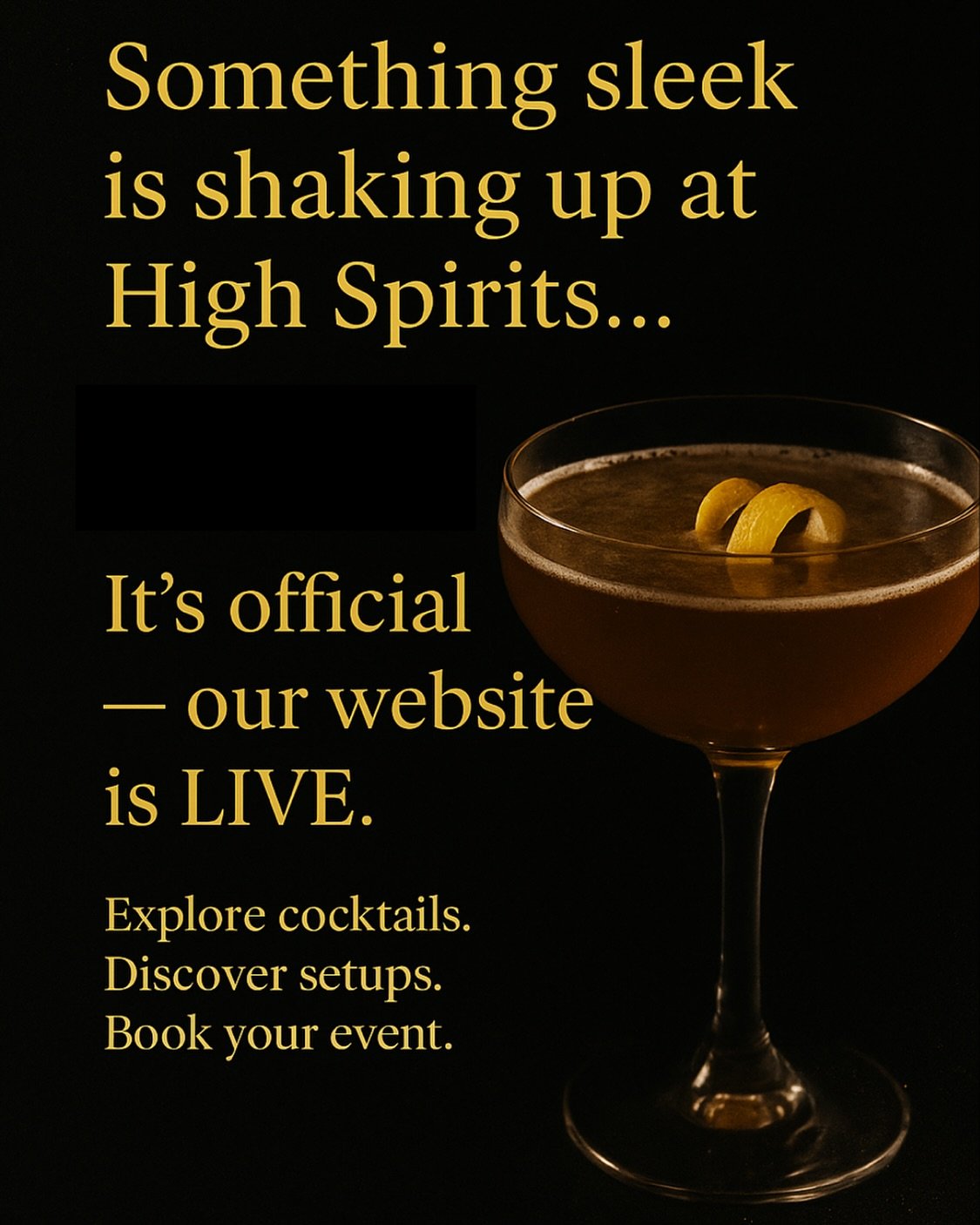 The wait is over &mdash; our official website is live!
Explore our world of crafted cocktails, luxe setups, and unforgettable experiences. 🍸🥃✨

Book your next event, browse our add-ons, and get a taste of what High Spirits is all about!

🔗 Tap the