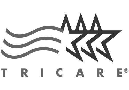 Logo with three curved lines and three stars, and the word TRICARE beneath.
