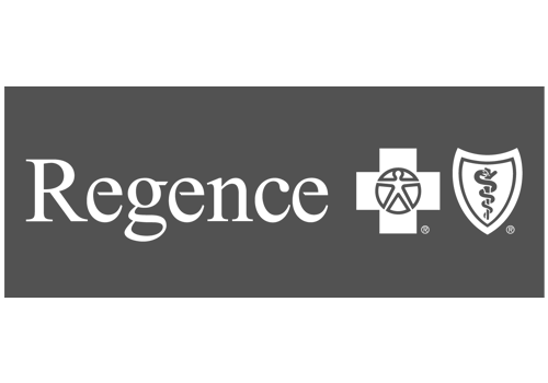 Regence logo with a white cross and shield icon on a gray background.