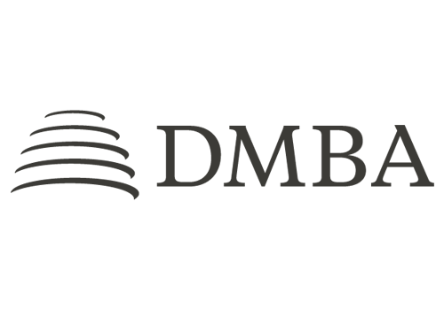 Logo with a stylized globe and the text 'DMBA'