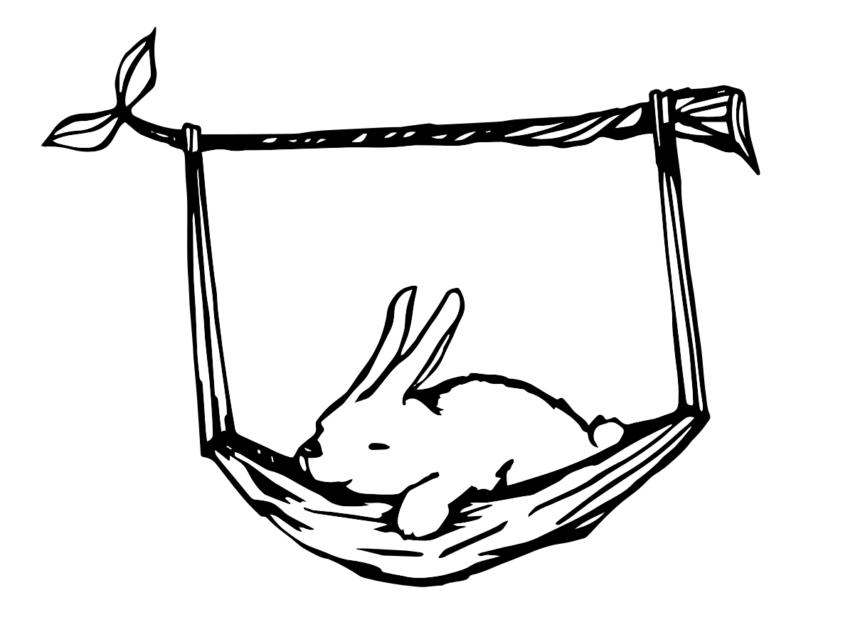 ハンモックに座っているウサギのイラスト