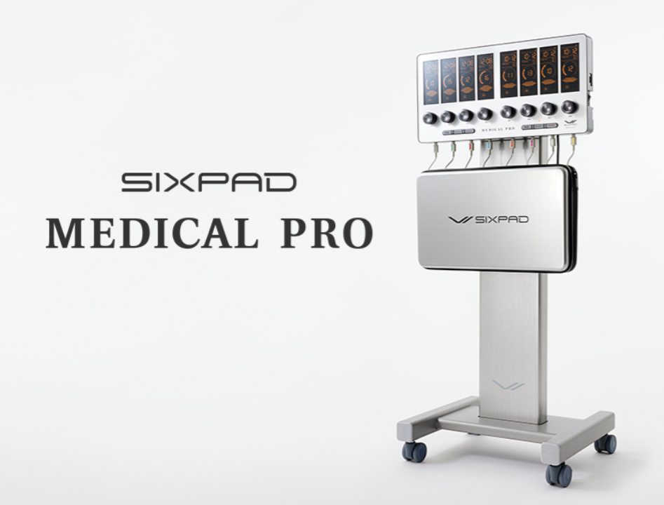 医療用のデバイス装置、Sixpad Medical Proのロゴと機器の写真