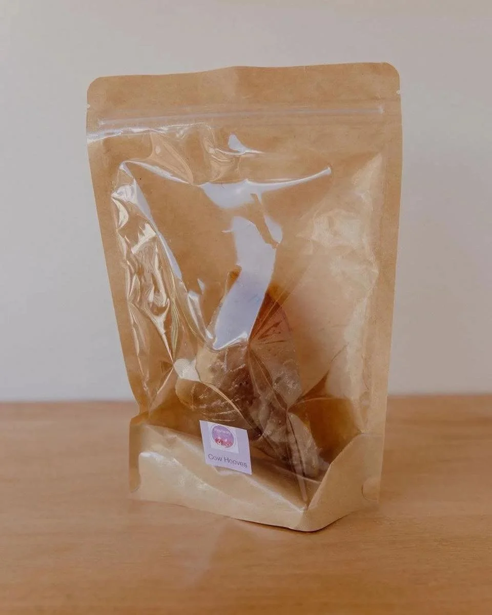 Cow Hooves 🐮 

A naturally durable chew designed to keep dogs happily occupied and calmly engaged. With a firm texture and long-lasting chew appeal, cow hooves are perfect for dogs who love to settle in and enjoy their treats properly.

For an extra