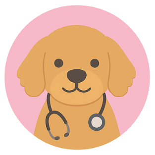 Cute cartoon dog wearing a stethoscope on a pink background.