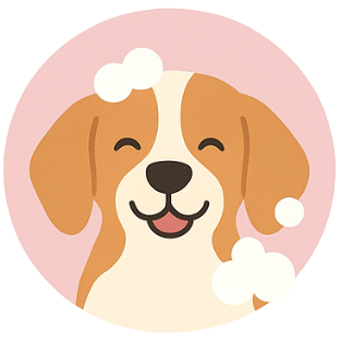 Cute cartoon dog wearing a Santa hat with a pink background.