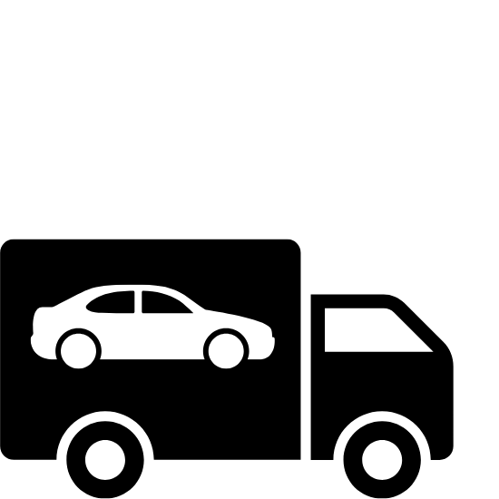 White silhouette of a car with a steering wheel and gear shift, shown from the side, on a black background.