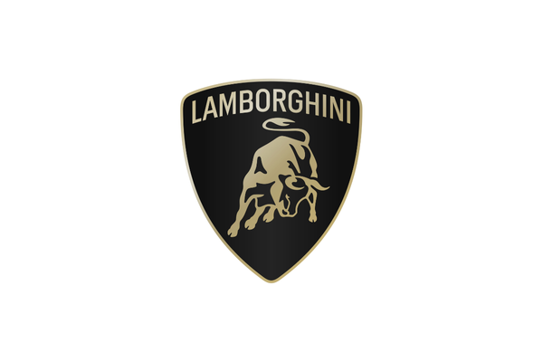 Lamborghini logo featuring a gold bull on a black shield background
