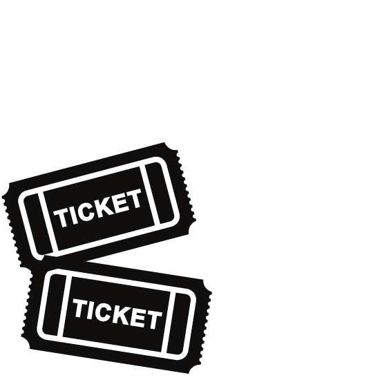 Two movie tickets with the word "TICKET" printed on them, depicted in black and white.