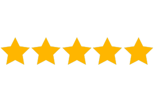 Five gold stars in a horizontal line on a black background.