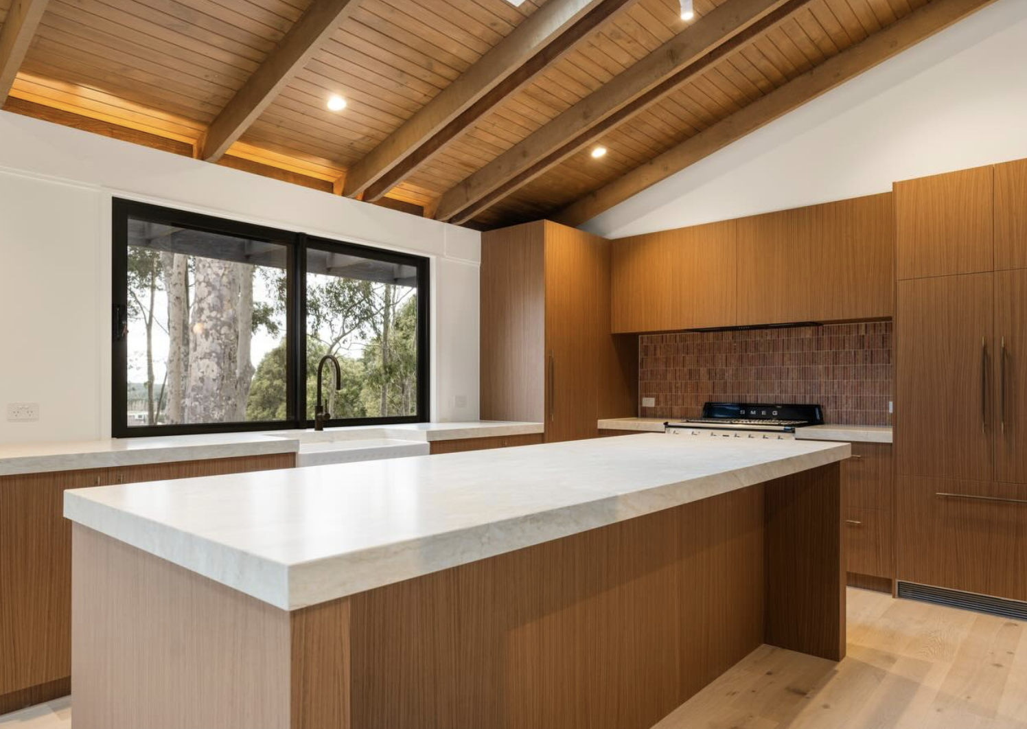 High end kitchen, with spot lighting and LED strips, mordern