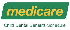 Medicare Child Dental Benefits Schedule logo with green and yellow text on a white background.