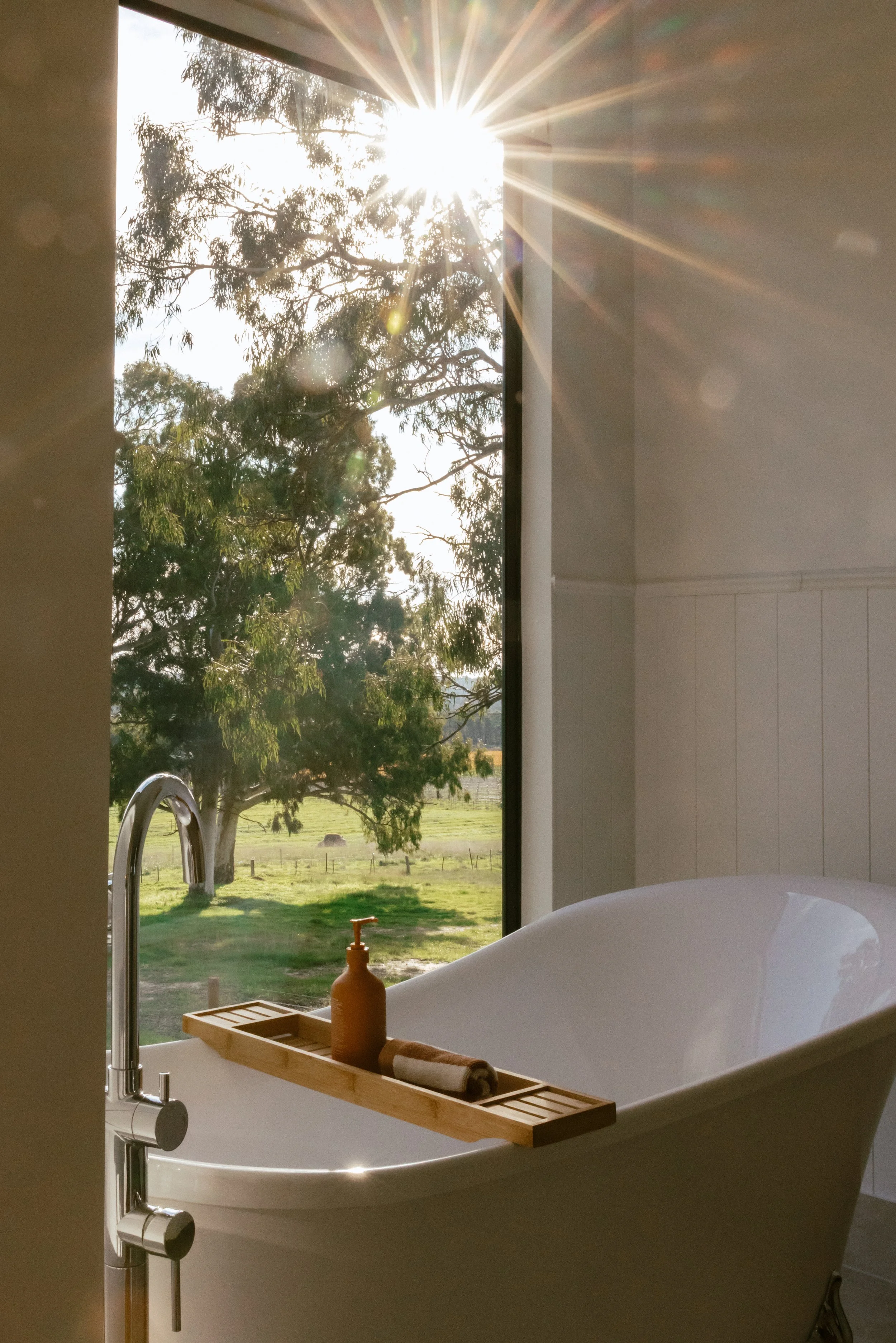Ensuite bathroom with free standing bath and views that drain the stress away