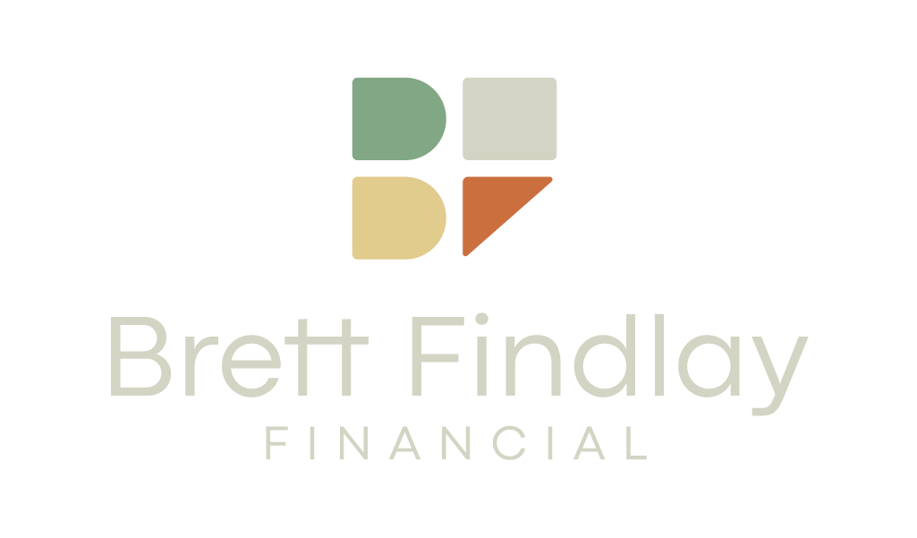 Logo for Brett Findlay Financial featuring geometric shapes in green, cream, beige, and brown and text with the name and financial branding.