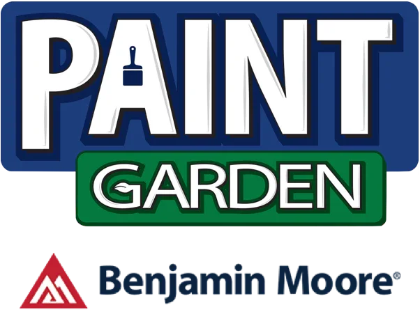 Logo for Paint Garden by Benjamin Moore, featuring the words 'Paint Garden' with a paint drop replacing the letter 'I' in 'Paint'.